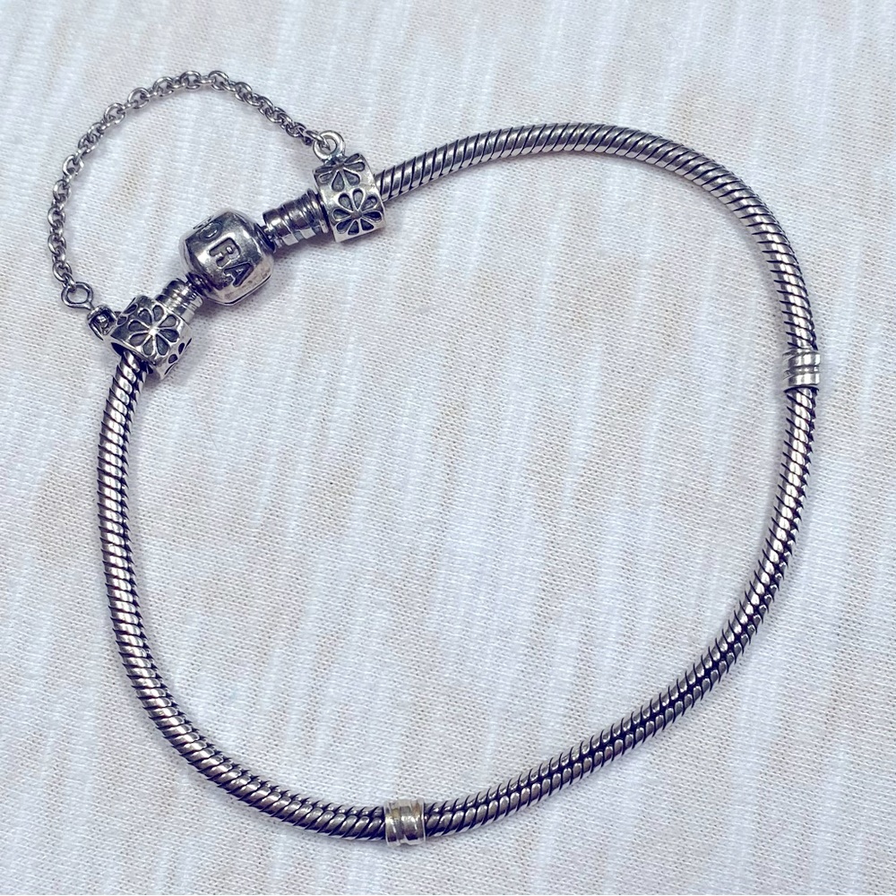 Pandora Barrel Clasp Snake Charm Bracelet with Safety Chain